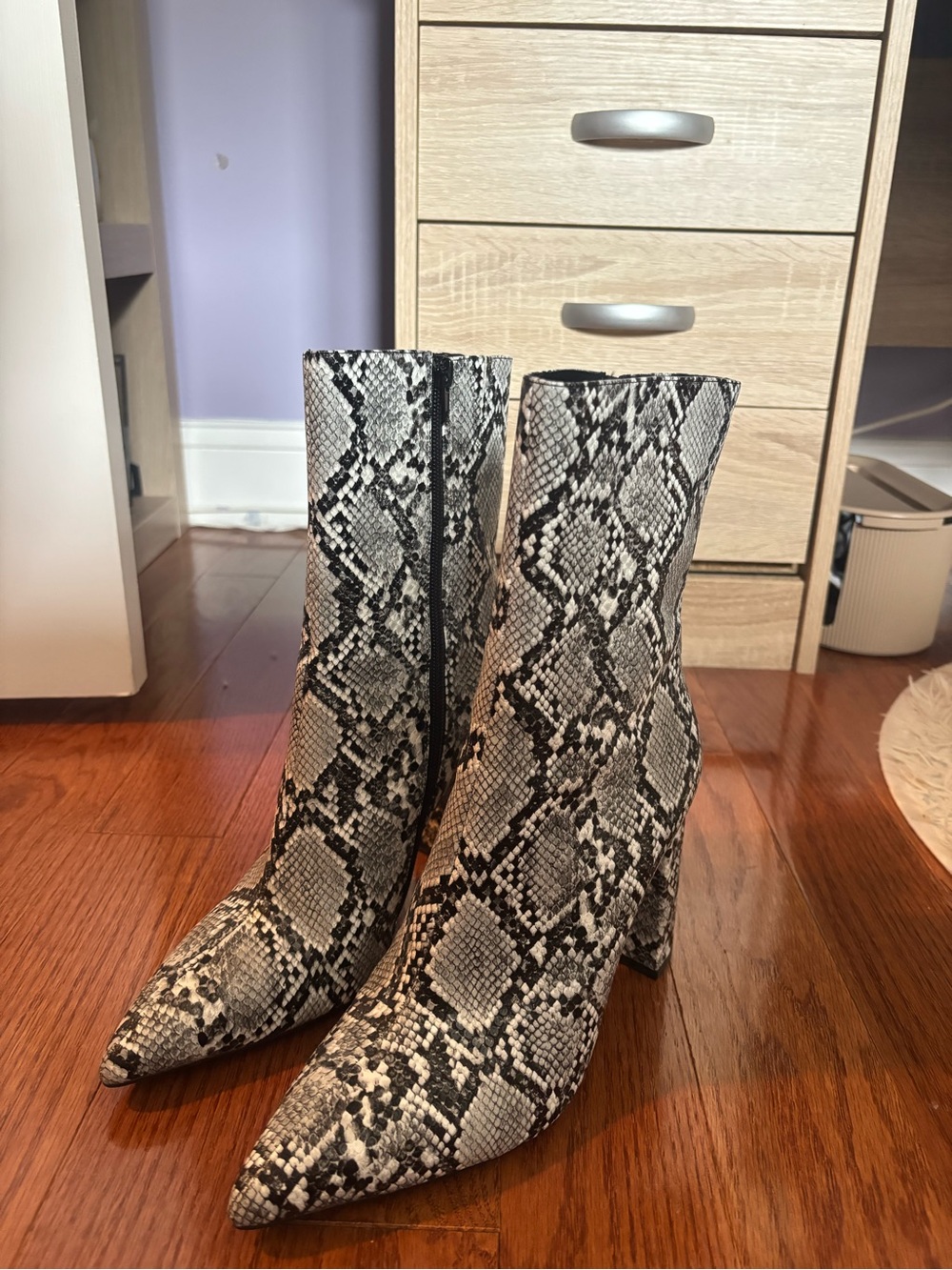 Jeffrey Campbell Black & White Snake-Print Pointed Ankle Boots